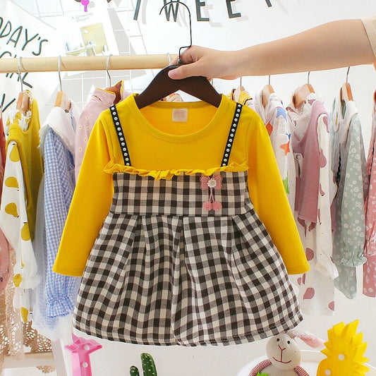 1C Baby Girl Long Sleeve Plaid Dress Spring Summer Cute Casual Toddler Clothes