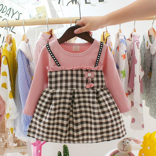 1C Baby Girl Long Sleeve Plaid Dress Spring Summer Cute Casual Toddler Clothes