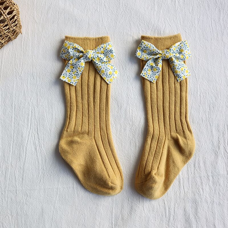 1D Toddlers Girls Socks Flower Bows Knee High Long Soft Cotton Baby Socks Stripped Children Socks Princess Style