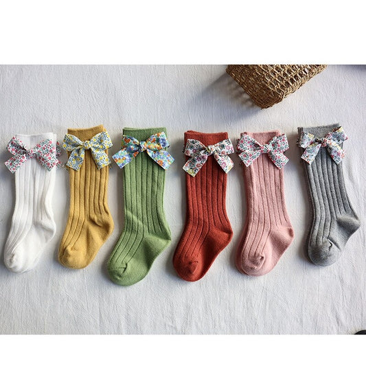 1D Toddlers Girls Socks Flower Bows Knee High Long Soft Cotton Baby Socks Stripped Children Socks Princess Style