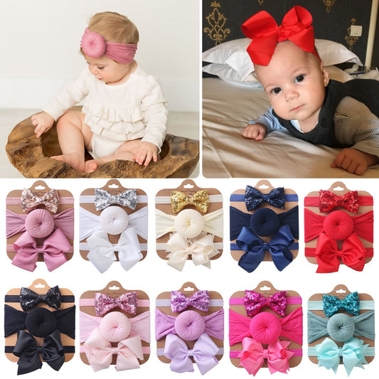 1E 3Pcs Set Baby Headband Cute Nylon Elastic Turban Infant Headband For Baby Girl Boy