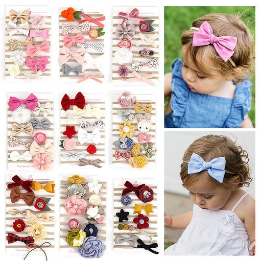 1E 10-Pack of Adorable Flower Bow Baby Headbands with Soft Elastic Turban Design.