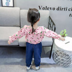 1C Korean style cute kids girls clothes tops + jeans two pieces baby clothes set