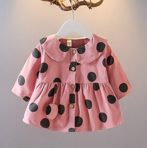 1C Girls long sleeve shirt collar polka dot dress children's clothing autumn Girls' skirts