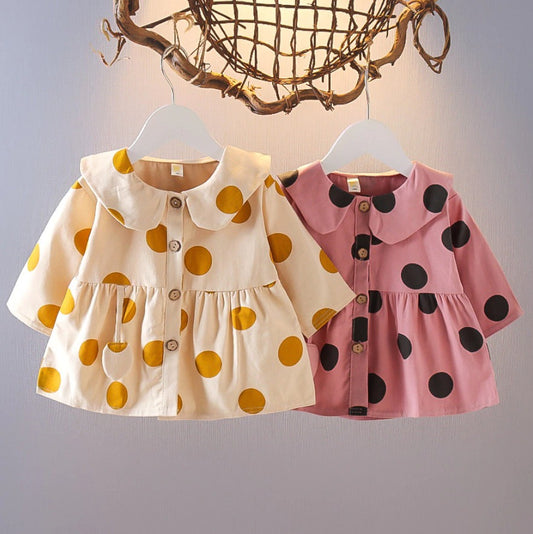 1C Girls long sleeve shirt collar polka dot dress children's clothing autumn Girls' skirts