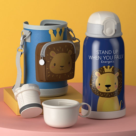 Cute Cartoon 316 Stainless Steel Smart Thermos Mug for Kids with Lid Cup Water Cup Straw Learning Drinking