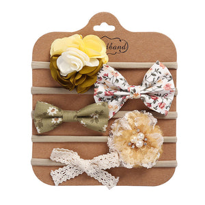 1E Set of 5 Lovely Floral Bow Headbands for Girls with Soft Elastic, Perfect for Newborns, Toddlers, and Princesses