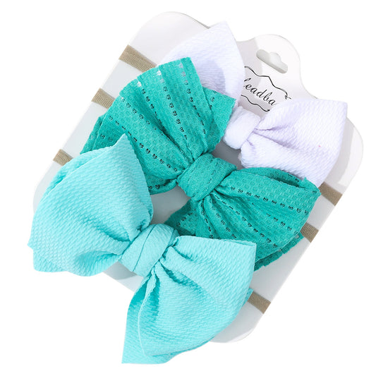 1E 3Pcs Set Kid Hair Accessories Soft Stretchy Thin Skinny Nylon Headbands  Baby Girl Knotted Bow Headband Set