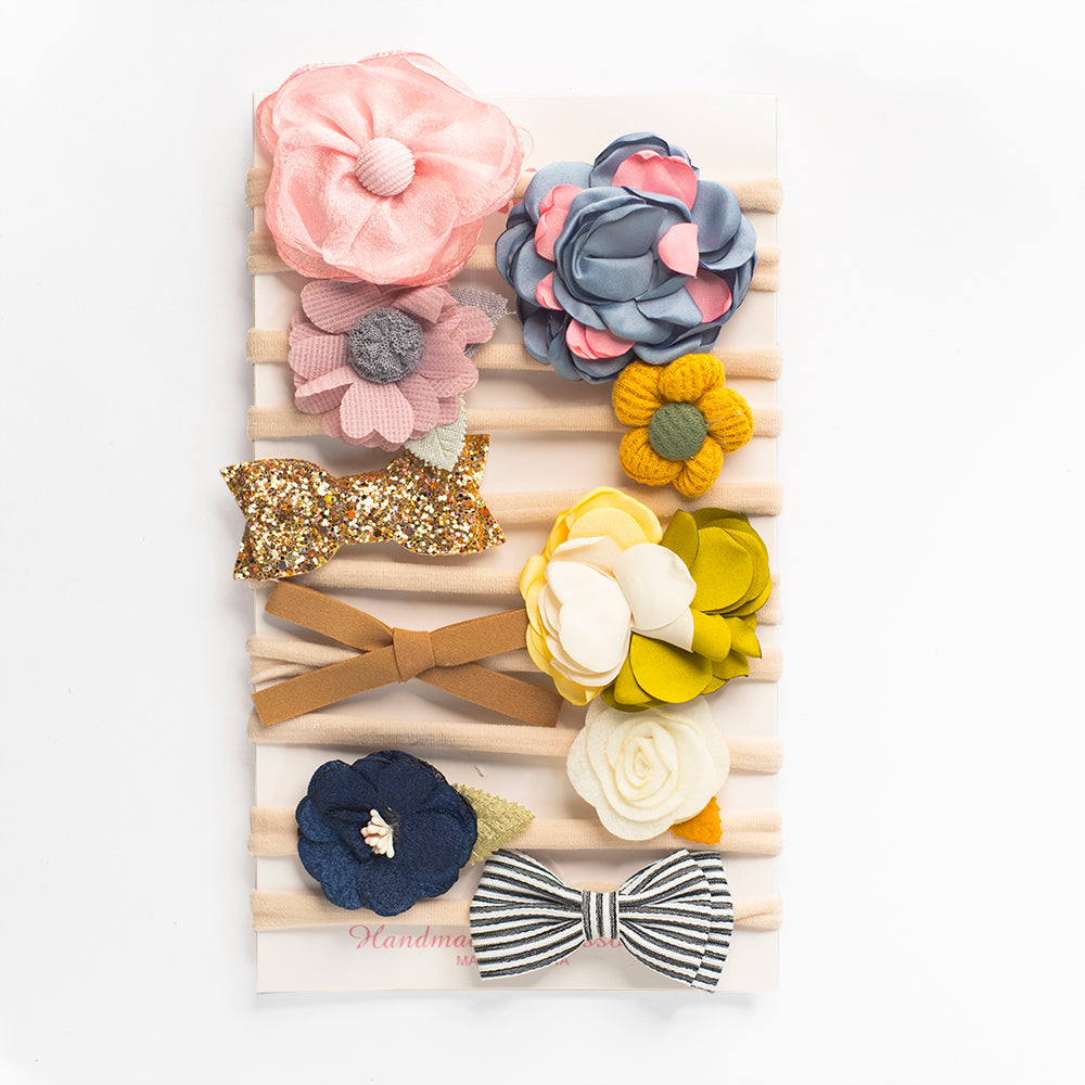 1E 10-Pack of Adorable Flower Bow Baby Headbands with Soft Elastic Turban Design