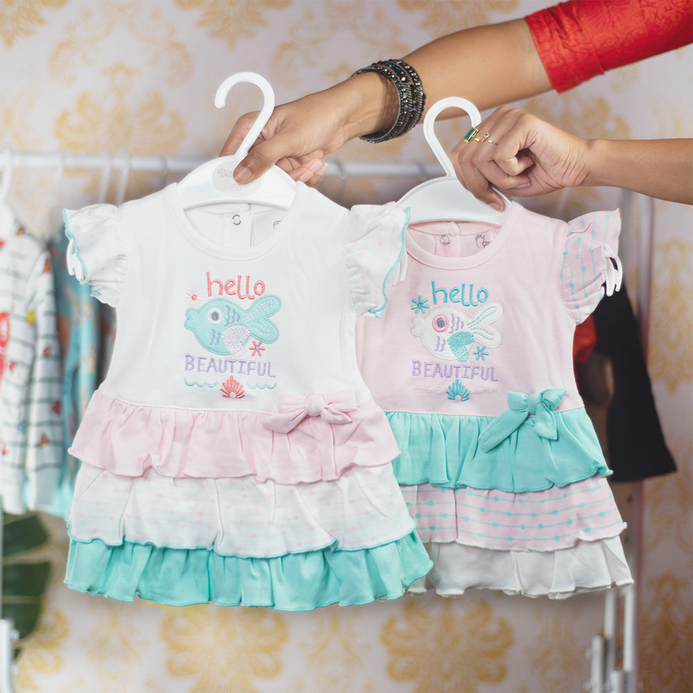 Baby Short Sleeves Frock With Bloomer Fish Print