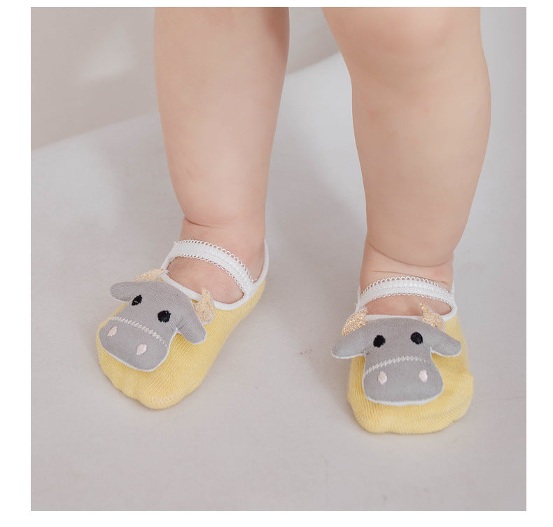 3S 2 Pairs Trendy casual sweet and cute all-match baby cartoon thin doll non-slip socks