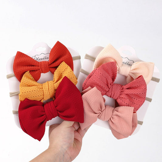 1E 3Pcs Set Kid Hair Accessories Soft Stretchy Thin Skinny Nylon Headbands  Baby Girl Knotted Bow Headband Set