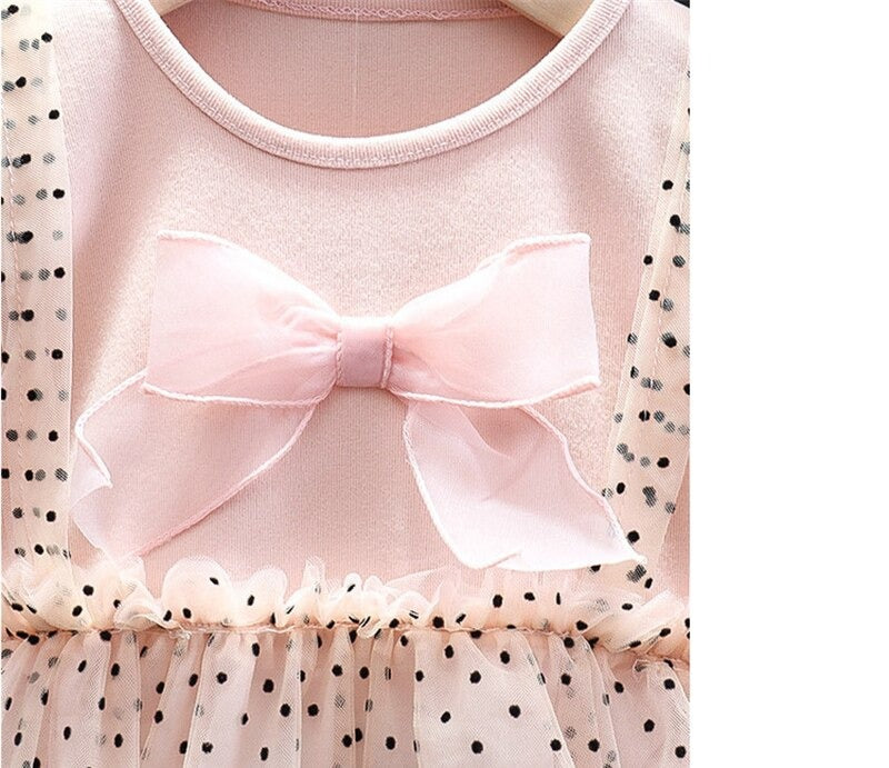 1C Autumn Baby Girls Dress Princess Polka Dot Bowknot Dress Newborn Alien Flavor Dress