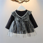 1C 2022 Spring Autumn Baby Girls Long Sleeve A-Line Dress Cute Bowknot Lace Princess Dress