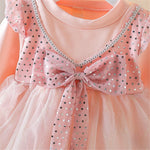 1C 2022 Spring Autumn Baby Girls Long Sleeve A-Line Dress Cute Bowknot Lace Princess Dress