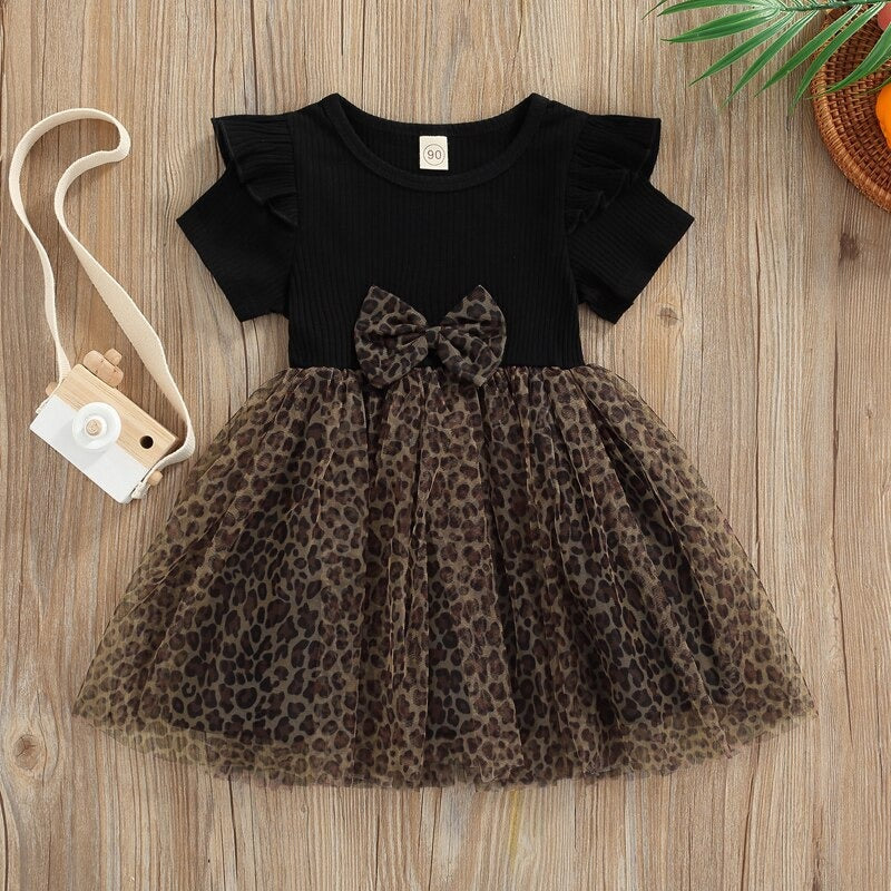 04 Leopard Print Tulle Dress for Little Girls, Tutu Party Dress for Kids, Summer Clothes