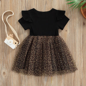 04 Leopard Print Tulle Dress for Little Girls, Tutu Party Dress for Kids, Summer Clothes