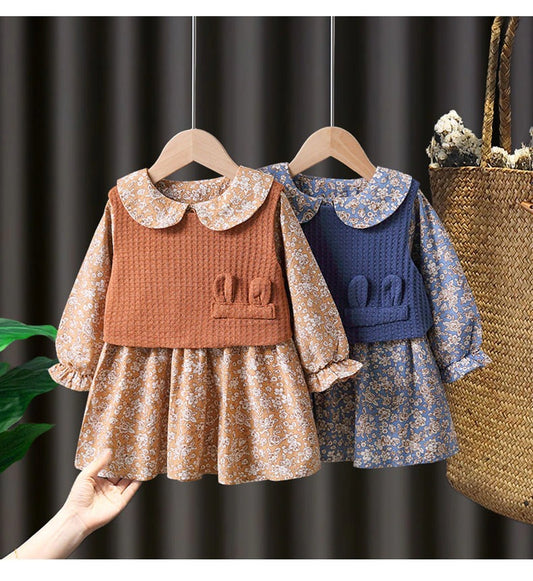 1C Girls skirt and sweater set, woolen two-piece set, long sleeves, knitted clothes for 1-5 years old children