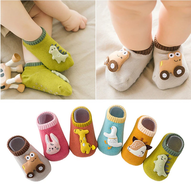 2 Pairs Winter Spring Anti Slip Baby Socks Cute Cartoon Animal