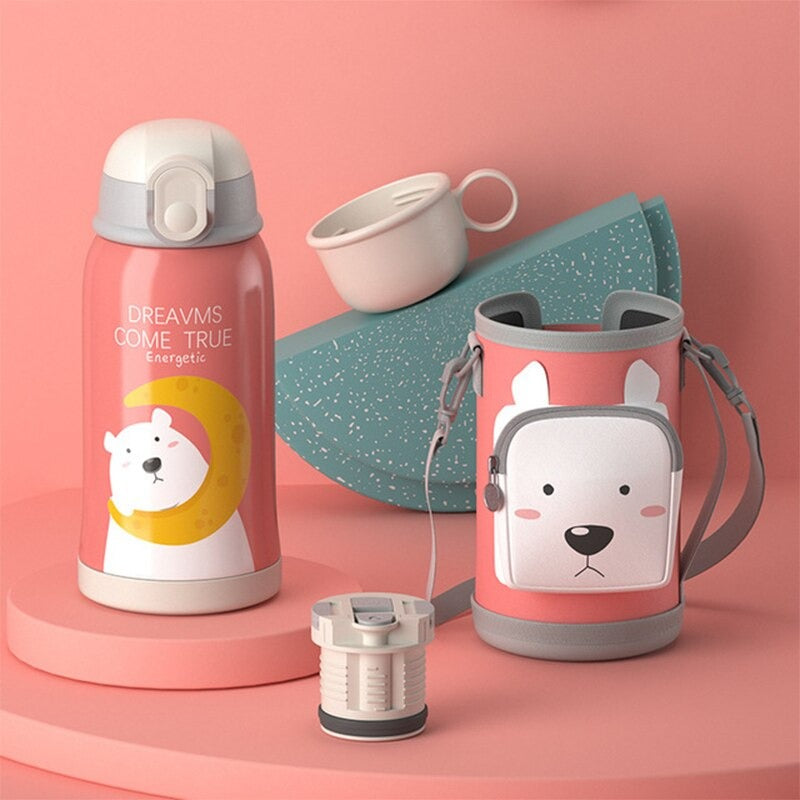 Cute Cartoon 316 Stainless Steel Smart Thermos Mug for Kids with Lid Cup Water Cup Straw Learning Drinking
