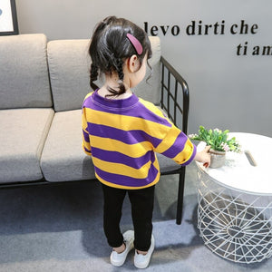 1C children's clothing set, fashion, digital printing, striped, sweatshirt, coat, T-shirt + leggings, quality clothes