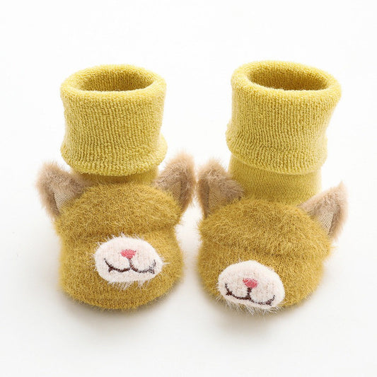 1C 3D Cartoon Animal Baby Socks Winter Warm Soft Cotton Newborn Floor Non-slip Sock for Boy&Girl