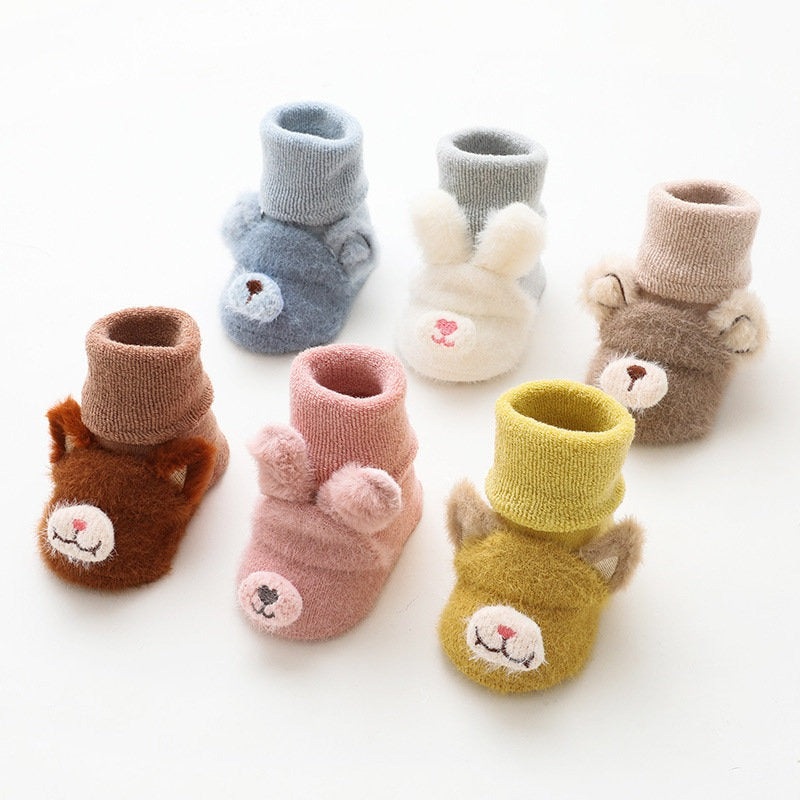 1C 3D Cartoon Animal Baby Socks Winter Warm Soft Cotton Newborn Floor Non-slip Sock for Boy&Girl