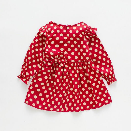 1C Short Dress For Girls Elegant Princess Clothes Long Sleeve Mini Polka Dots For Kids Fall