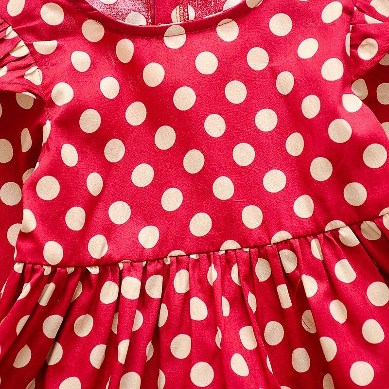 1C Short Dress For Girls Elegant Princess Clothes Long Sleeve Mini Polka Dots For Kids Fall