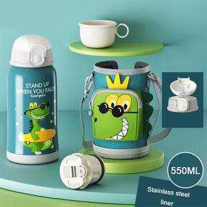 Cute Cartoon 316 Stainless Steel Smart Thermos Mug for Kids with Lid Cup Water Cup Straw Learning Drinking