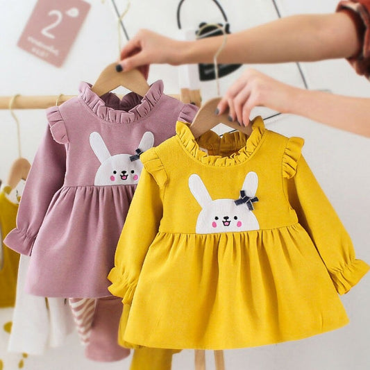 2023 Embroidered Baby Kid Girl Dress Spring Autumn Princess Dress Lovely Cotton Long-sleeved Girl Clothing Tutu Rabbit A-line Dresses