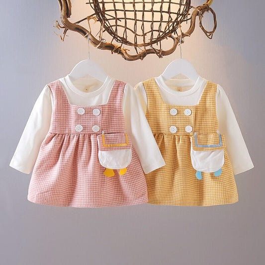 2023 Baby Girls Lovely And Foreign Style False Two Plaid Lady Dress