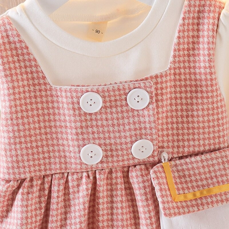 2023 Baby Girls Lovely And Foreign Style False Two Plaid Lady Dress
