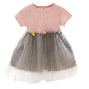 1C New Girls Mesh Princess Dress 1-3 Years Old Kids Wedding Party Clothes