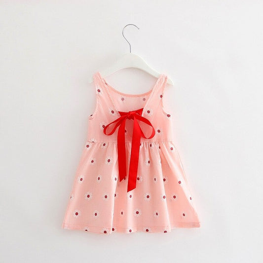 A Girls Dresses Flower Print Sleeveless Clothes Princess Elegant