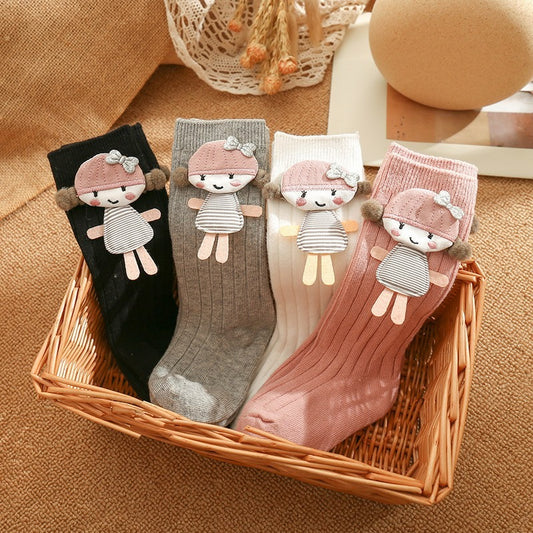 1C Children's Doll Socks Knee-Length Girl Baby Socks Pure Pigment Color Girl Socks Newborn Cotton Socks Baby Clothes