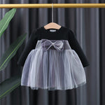 1C Baby Girls Long Sleeve Princess Dress Autumn Winter Tutu Clothes Bowknot Sparkly Mesh Tulle Party Dress