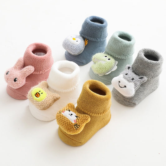 1D Thick Plush Baby Kids Toddler Socks Newborn Cartoon Non-slip Stockings Keep Warm