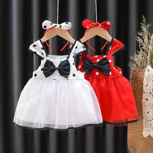 2023 Cute skirt cartoon summer suspender princess dress with hair hoop